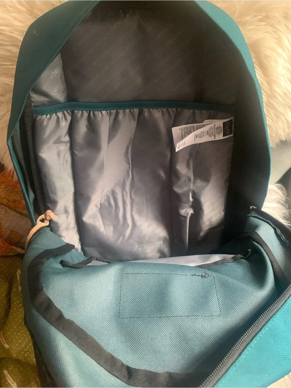 JanSport Teal Backpack with Brown Suede Base - Classic pack